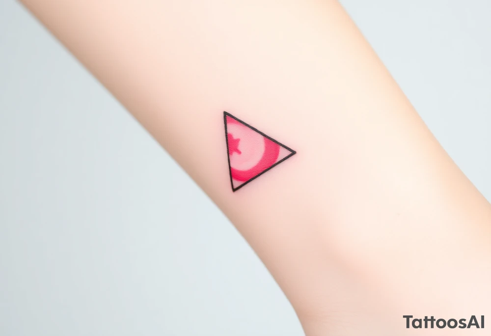 A watercoloured pink triangle, with small lining and upside down. Just the colour pink. No shapes. Just the colour pink and a small black outline tattoo idea