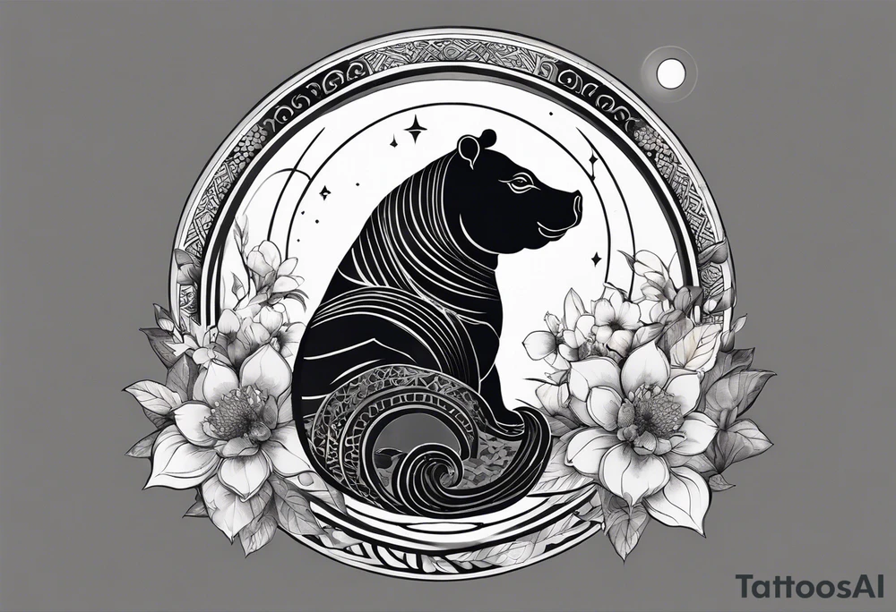 Very asymmetrical, +geometric pattern, with realistic full moon, with hippo, +zen feel, + Buddhism touch, +tribal, +geometric, +inkart , +blackwork
with wintersweet flower bud, +portrait orientation, +inkart touch, tattoo idea
