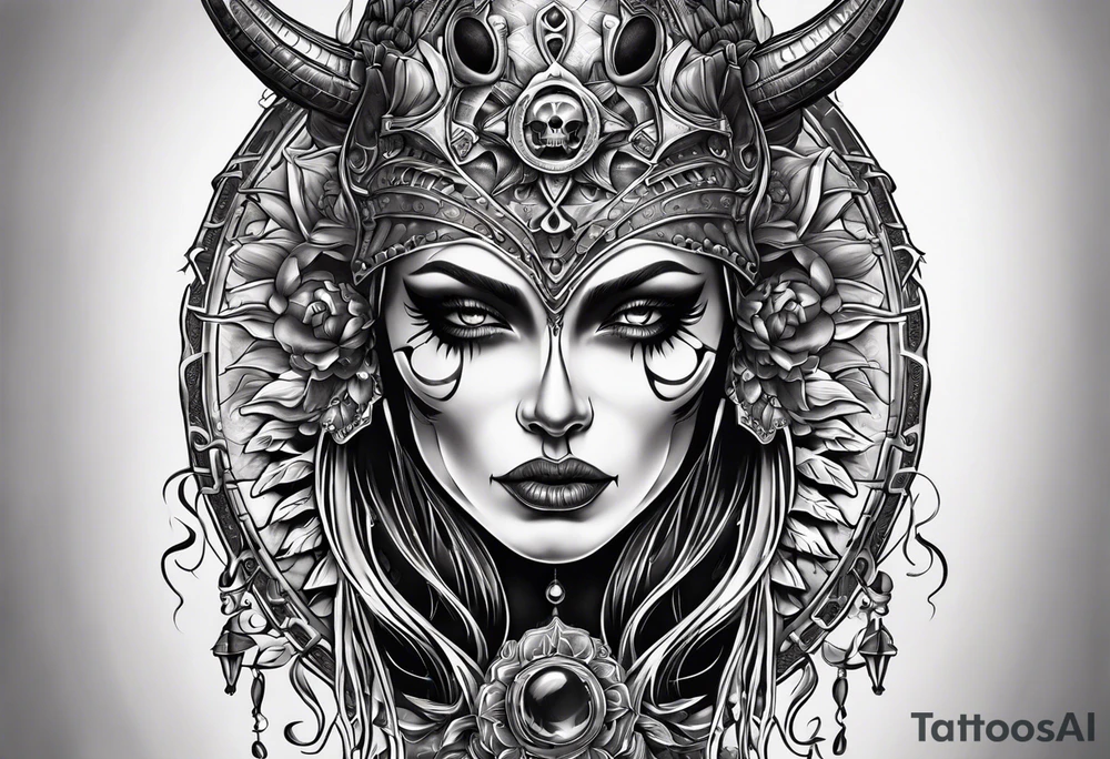 Mujer demonio calavera tattoo idea