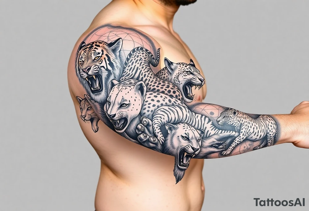 creative mix of different exotic animals tattoo idea