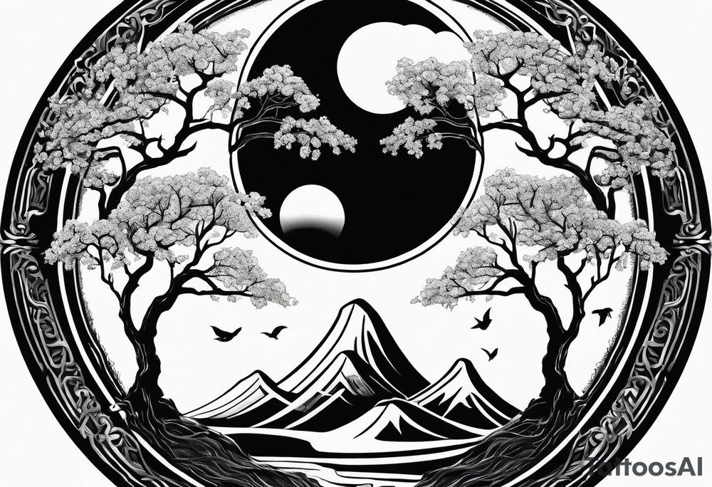 ying yang with a tree as the black part tattoo idea