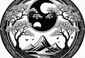 ying yang with a tree as the black part tattoo idea