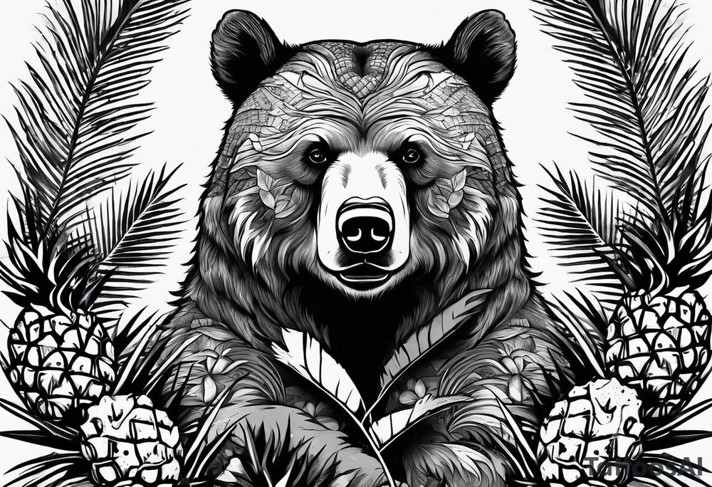 Bear loves pineapples and coconuts tattoo idea