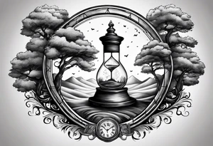 tattoo drawing of a tree on top a hour glass tattoo idea