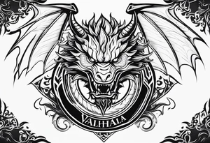 Valhalla sword shield dragon head fire tattoo idea