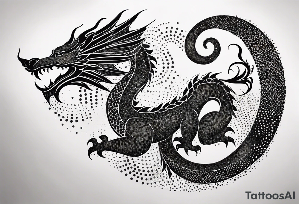 strength, small, celtic dragon, long tail, elegant, lengthy, pisces tattoo idea