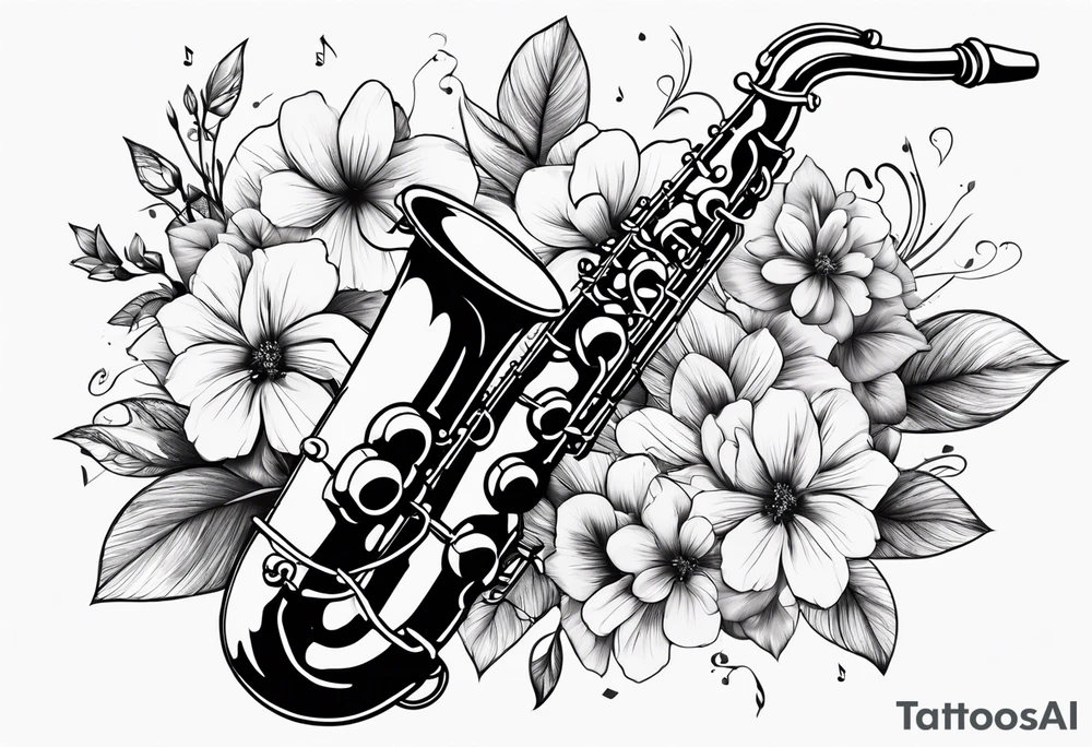 A saxaphone with flowers coming out (in the appearance of musical notes) tattoo idea