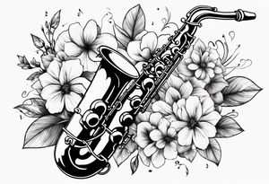 A saxaphone with flowers coming out  (in the appearance of musical notes) tattoo idea