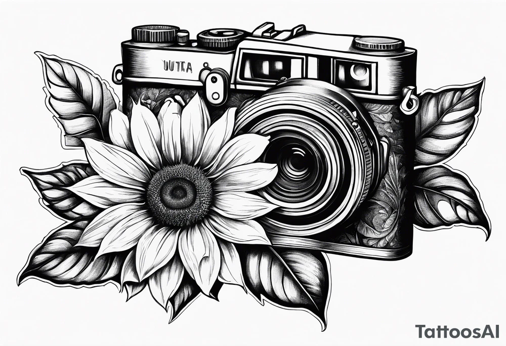sunflower, camera, flower rose , book tattoo idea
