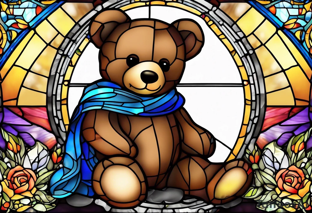 Teddy bear stained glass tattoo idea