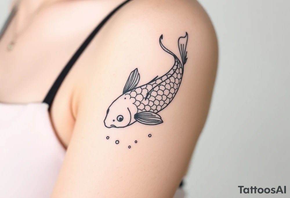 traditional koi fish swimming upstream through turbulent waves tattoo idea