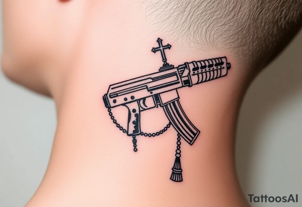 russian christian orthodox but in a AK47 style with a beaded orthodox thurible chain tattoo idea