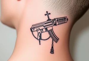 russian christian orthodox but in a AK47 style with a beaded orthodox thurible chain tattoo idea