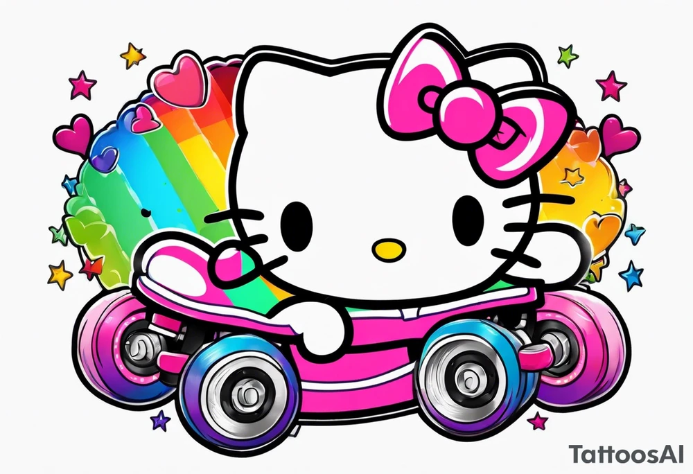 cute, pastel rainbow roller skates tattoo idea