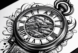 Tattoo signifying making time count. Broken wristwatch sand flying around hourglass tattoo idea