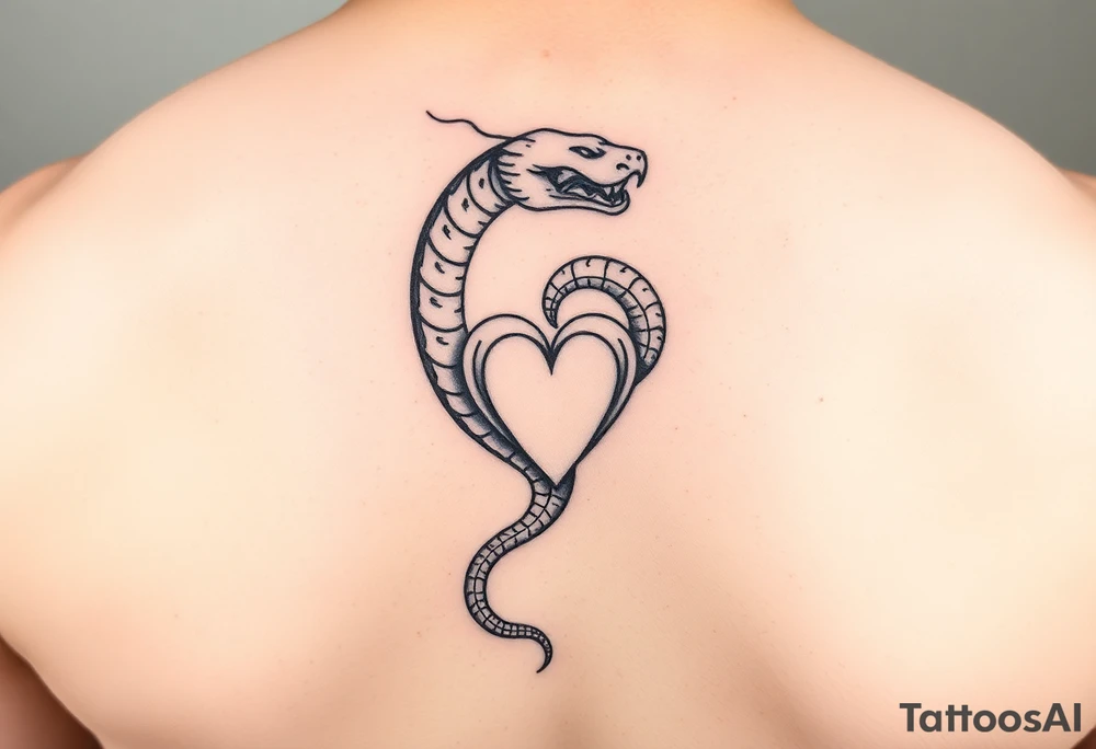 un piccola spirale a serpente con un cuore che và tatuata nella parte della scapola davanti tattoo idea