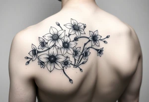 realistic daisies, daffodils, lily of the valley covering bicep for woman tattoo idea