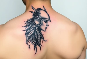 Realistic Valkyrie with helmet side profile tattoo idea