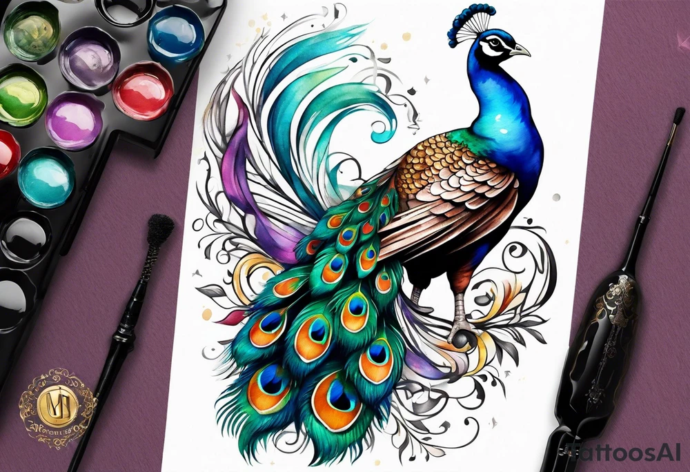 Peacock and music tattoo idea