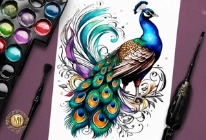 Peacock and music tattoo idea