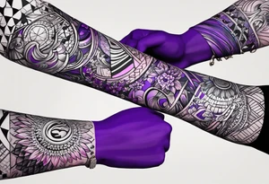 lines around wrist, abstract, black and purple, covered from wrist to forearm, fully covered, no borders, blackwork, no faces tattoo idea