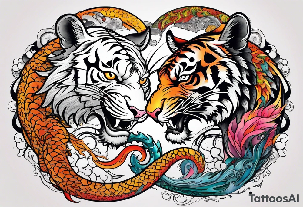 tiger and dragon ying yang contrast tattoo idea