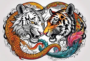 tiger and dragon ying yang contrast tattoo idea