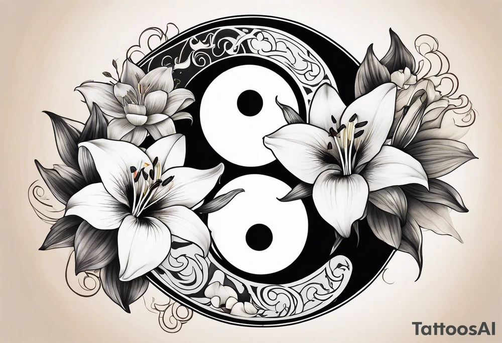 Half of Yin Yang incorporated 
Lilies tattoo idea