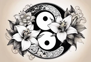 Half of Yin Yang incorporated 
Lilies tattoo idea