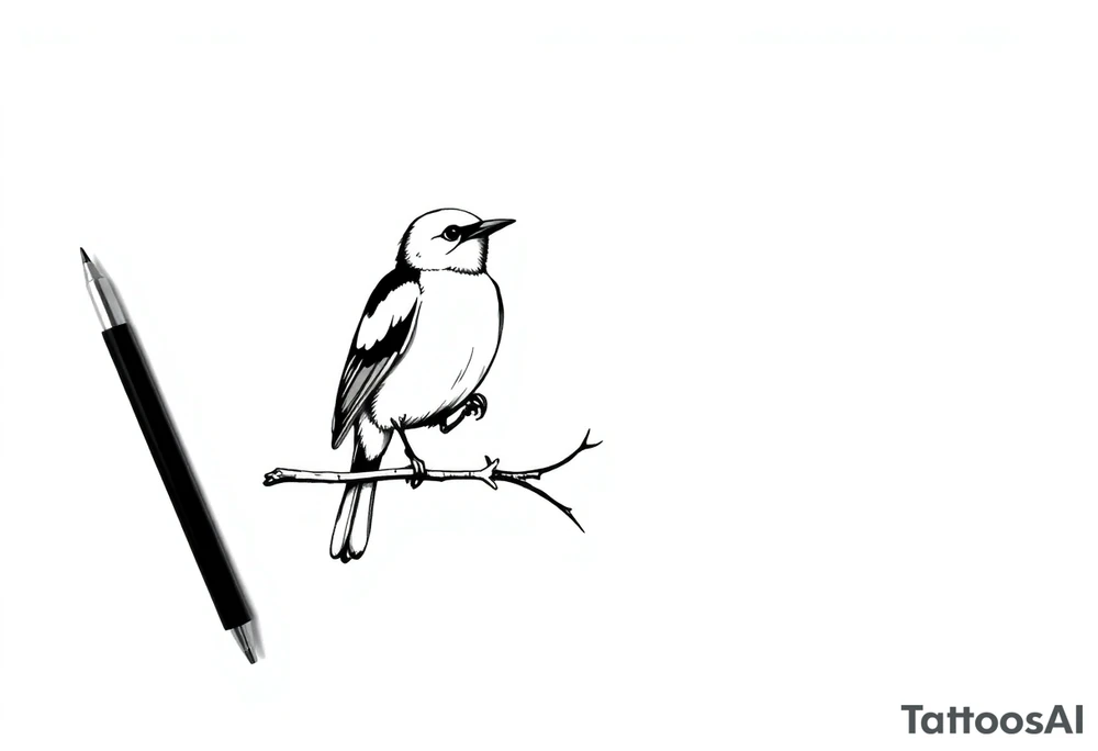 Male European Blackbird sitting on a branch tattoo idea tattoo idea