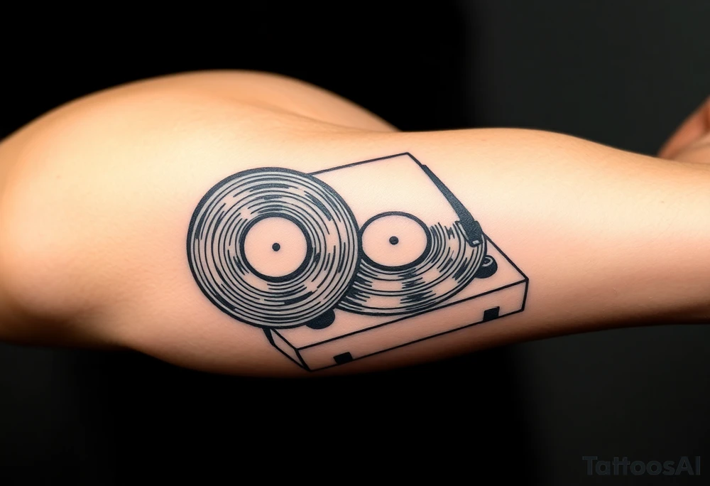 vinyl records and vinyl record player as an expression of love for house music tattoo idea