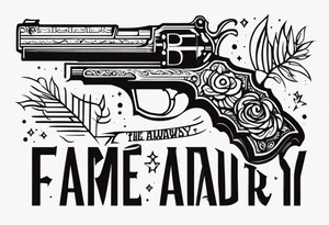 The letters AR with a pistol on each side and the word always on the top and the word ready on the bottom tattoo idea
