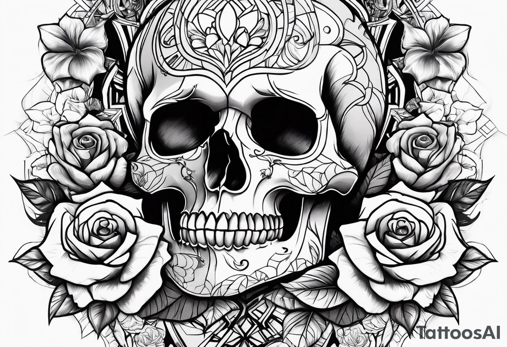 skull and roses tattoo idea