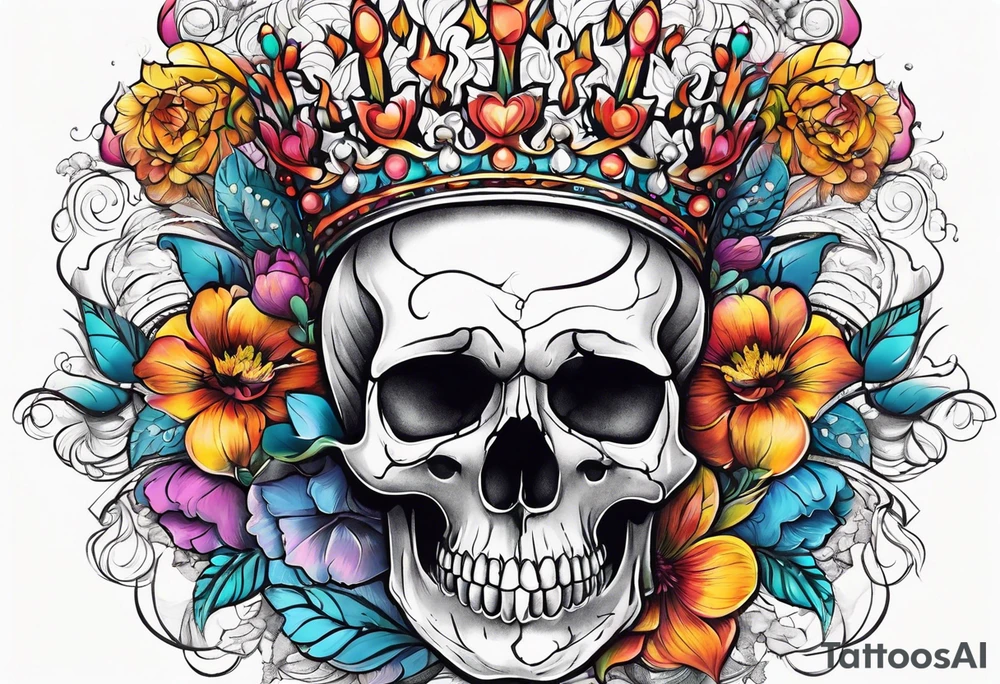 skull crown flowers growing tattoo idea