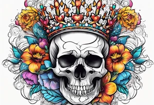 skull crown flowers growing tattoo idea