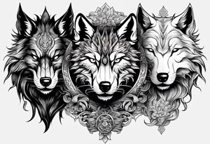 THREE ANIMAL HEADS ONLY MERGED, A CHINESE DRAGON A WOLF AND A CAT tattoo idea