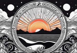 Simple tattoo drawing of a sunset with the inscription Memento mori tattoo idea