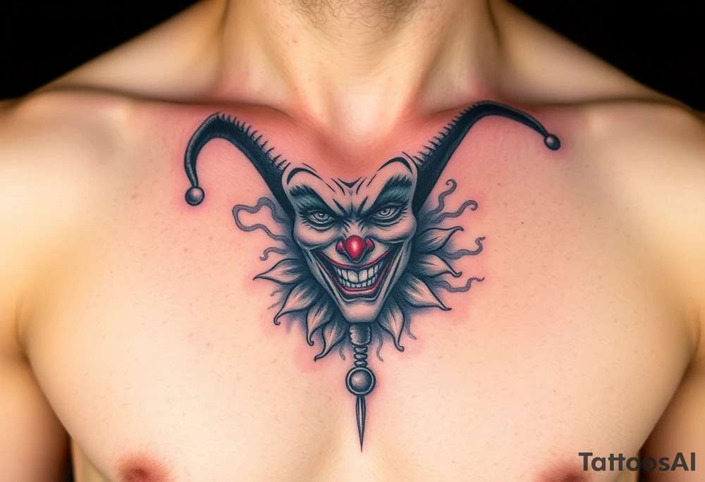 jester in a fog of smoke tattoo idea