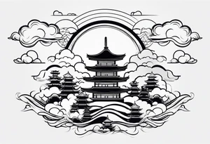 clouds minimalist in japanese tattoo style without any buildings tattoo idea