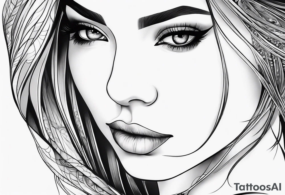 Thin lines of a women side faces not realistic tattoo idea