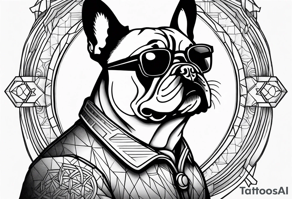 French bulldog riding man tattoo idea