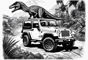 Velociraptor, a jeep, and the Jurassic Park gates tattoo idea