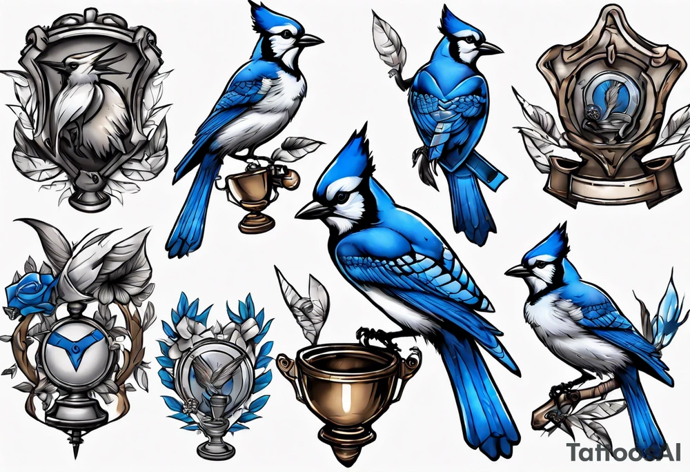 bluejay with trophy tattoo idea