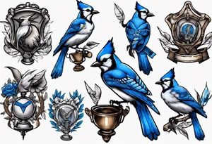 bluejay with trophy tattoo idea
