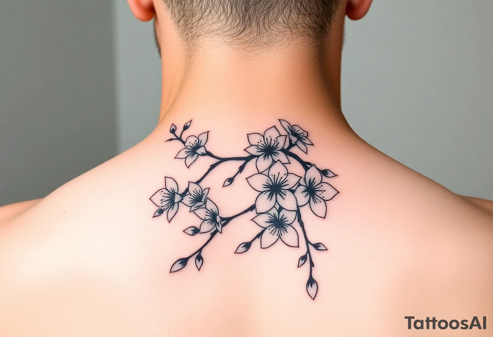 delicate cherry blossoms swirling in spring breeze with petals tattoo idea