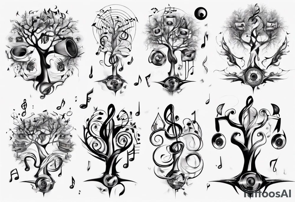 music speaker note tree staff tattoo idea
