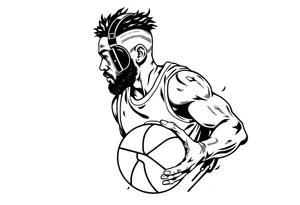 A guy dribbling a basketball with headphones on tattoo idea