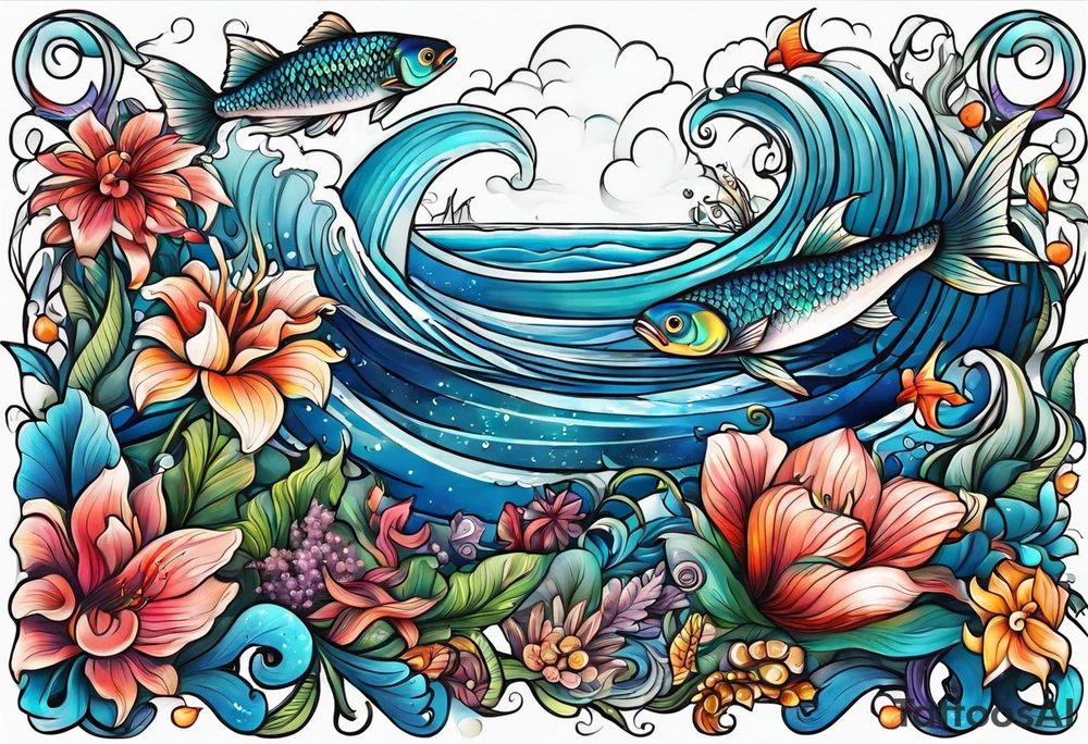 sea, night, flower, fish, republic dominicana tattoo idea