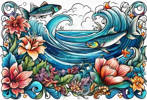 sea, night, flower, fish, republic dominicana tattoo idea
