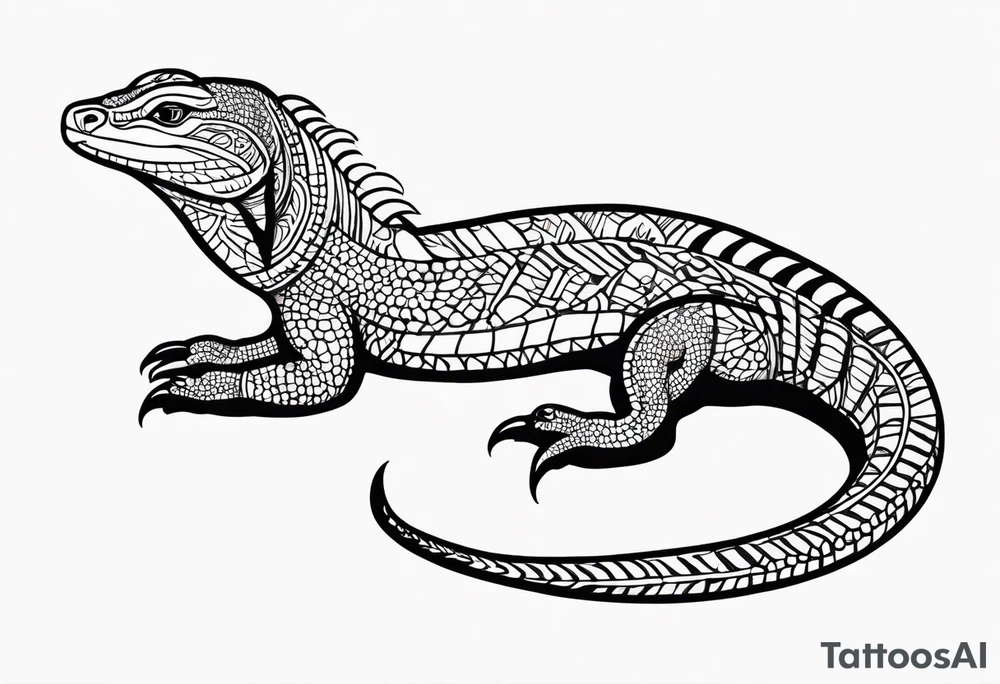 Aboriginal style goanna lying down tattoo idea